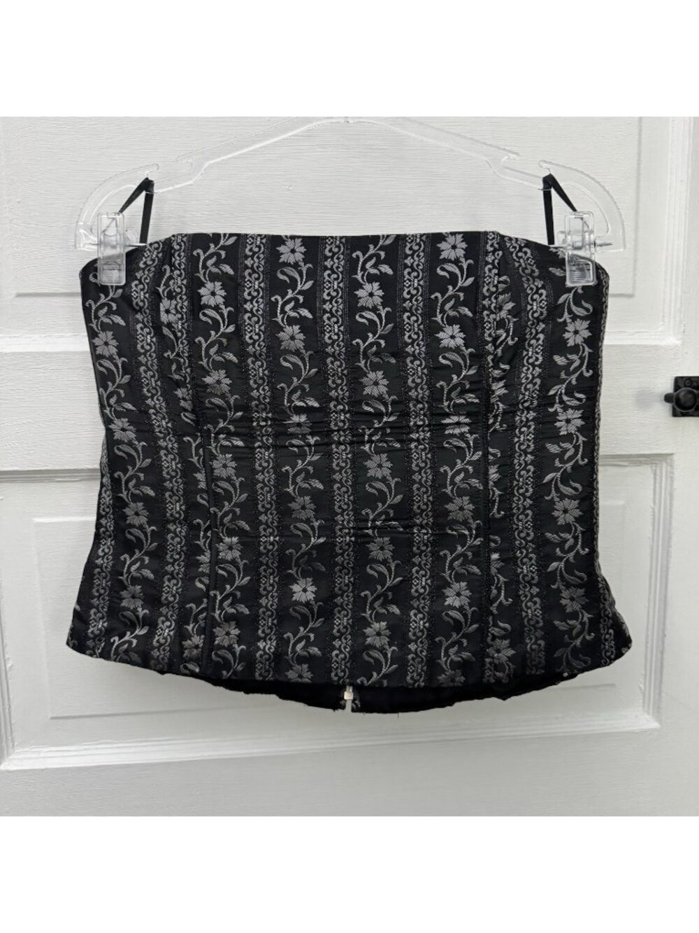 Vintage Y2K Scott McClintock 14 Black Silver Brocade Corset Bustier Top